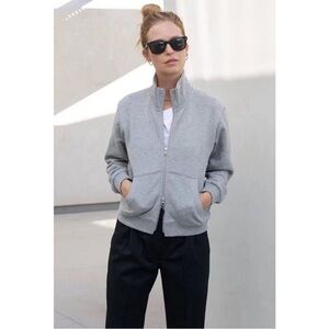 AYR Double Zip It Sweatshirt Gray Jacket Terry Fleece Mock Neck Full Zip Small